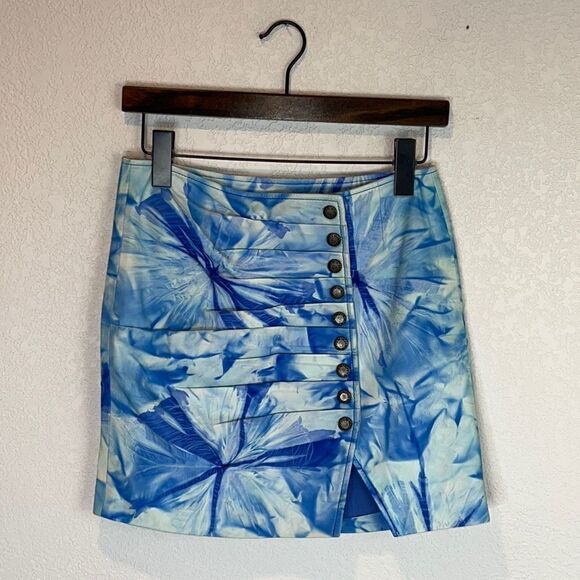 Retrofete Willa Blue Tie Dye Leather Skirt Small - Picture 2 of 14